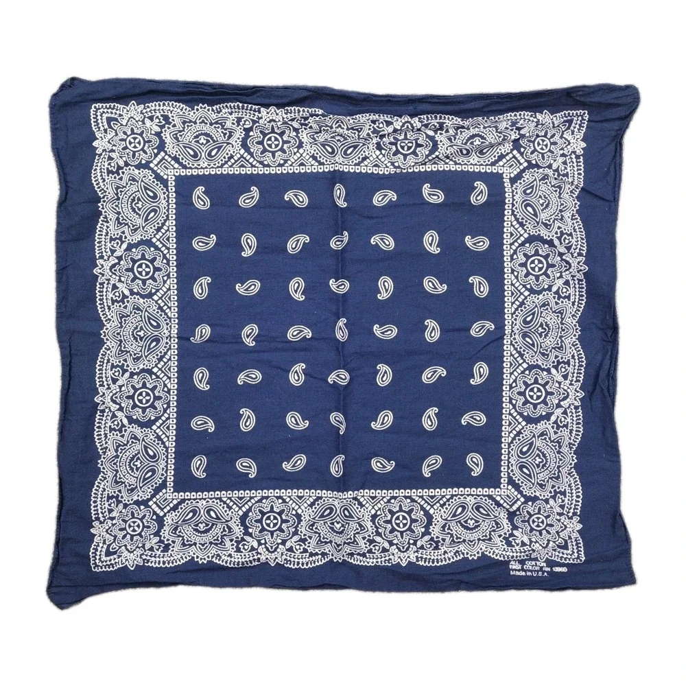 VTG 80's 90's Blue Western Bandana  All Cotton USA Biker Rockabilly Cowboy Hank